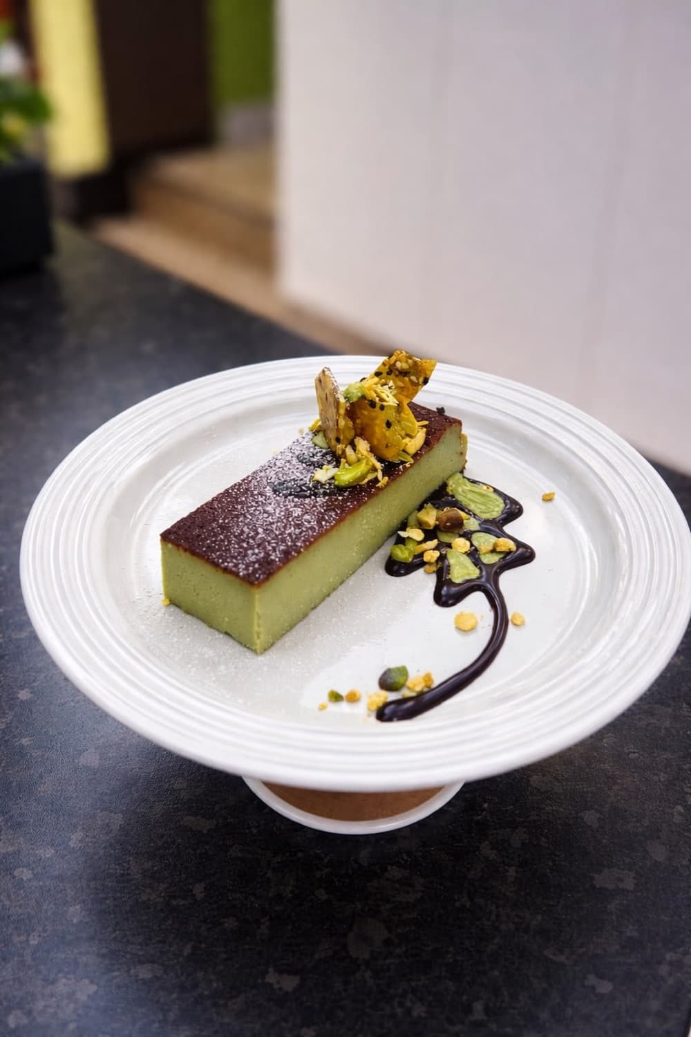 Pistachio Basque cheesecake at LA Cafe Bistro