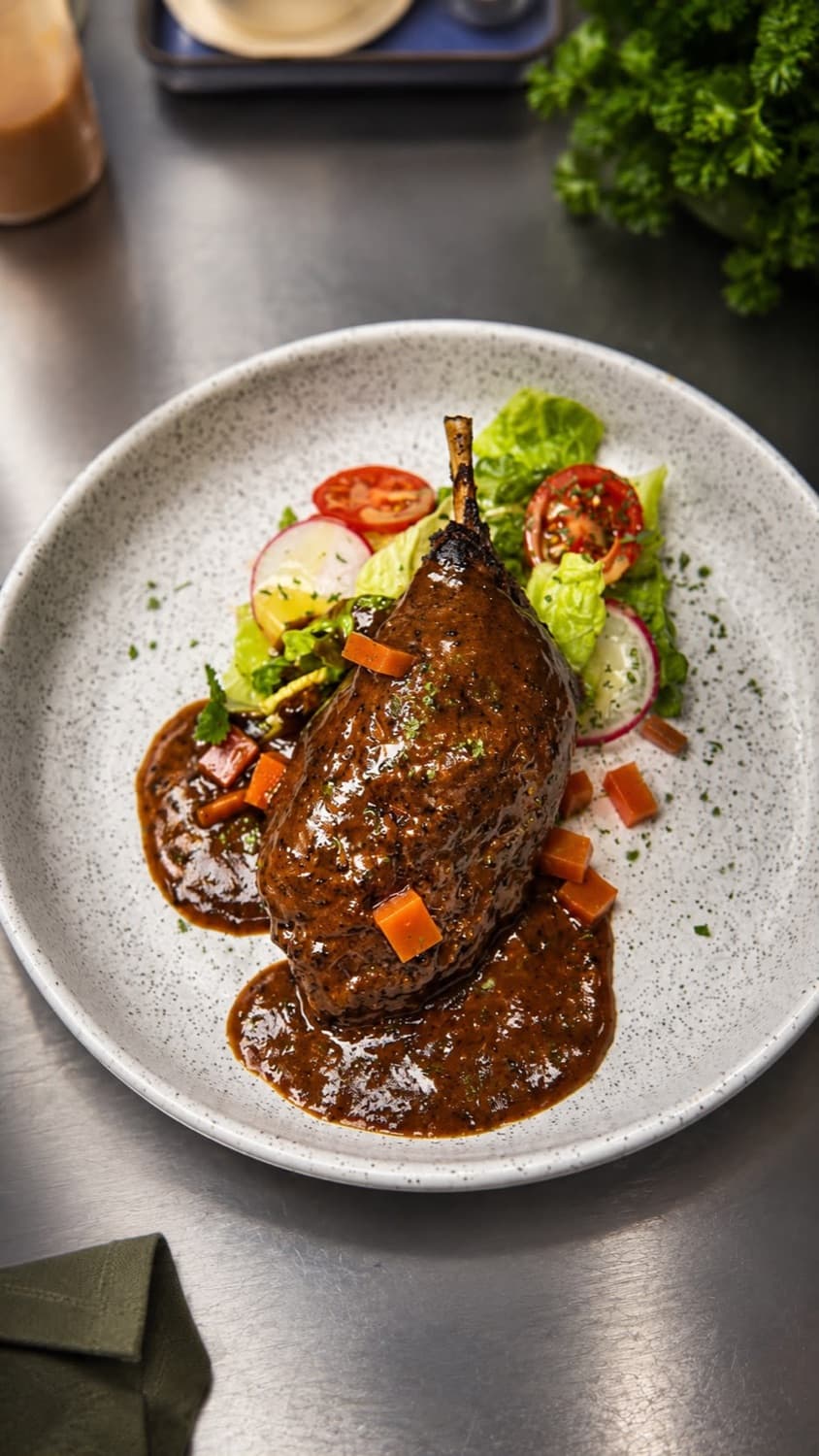 Slow-cooked lamb in rich gravy at LA Cafe Bistro