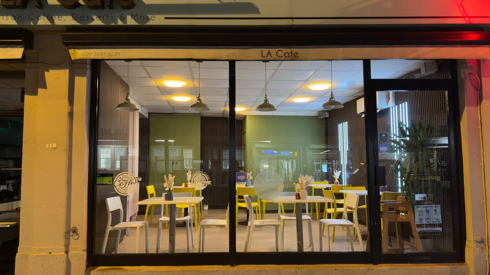 LA Cafe from the street at night