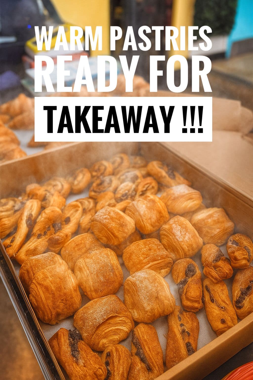 Warm pastries ready for takeaway